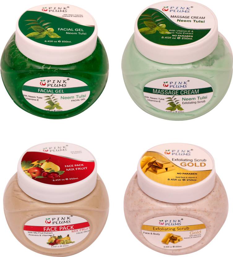 PINK PLUMS NeemTulsi Facial Gel, NeemTulsi Massage Cream, Mix Fruit