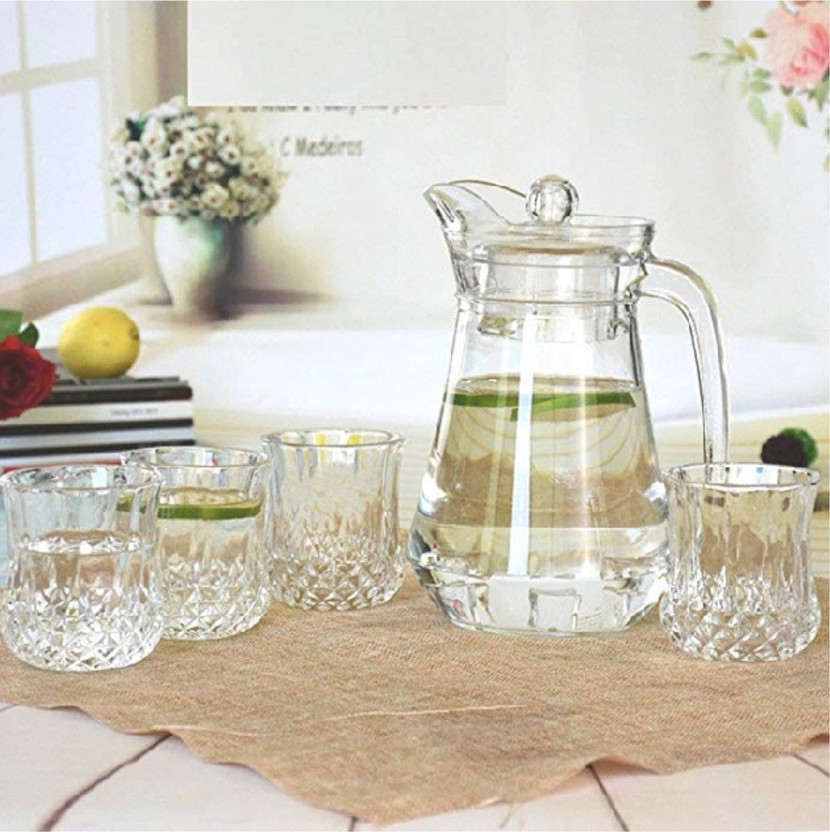 baluda (pack of 7)Glassware Imported Crystal Glass Carafes & Pitchers Jug (1.5 L) 6 Glass Jug Glass Set(Glass)