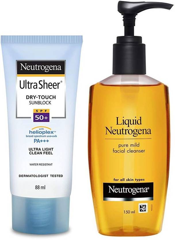 NEUTROGENA Cleanser & Sun Protection Skin Care Pack Ultra Sheer Dry Touch Sunblock Spf 50