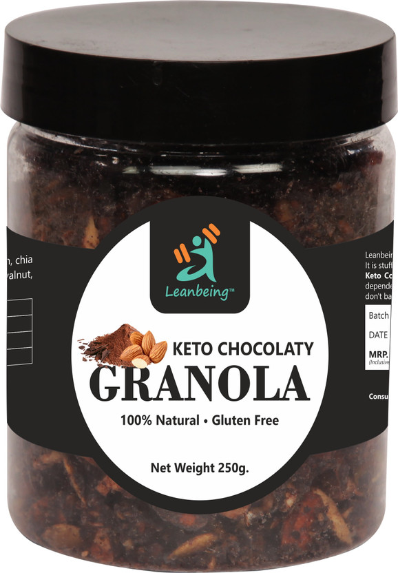 LEANBEING Keto Chocolaty almond granola 250g | Low Carb Cereal, Gluten & Grain Free- High Protein Keto Cereals Energy Snack Plastic Bottle(250 g)