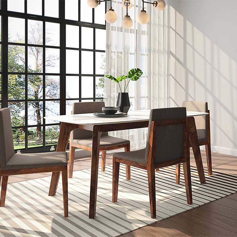 Urban Ladder Galatea Marble 4 Seater Dining Table Solid Wood 4 Seater