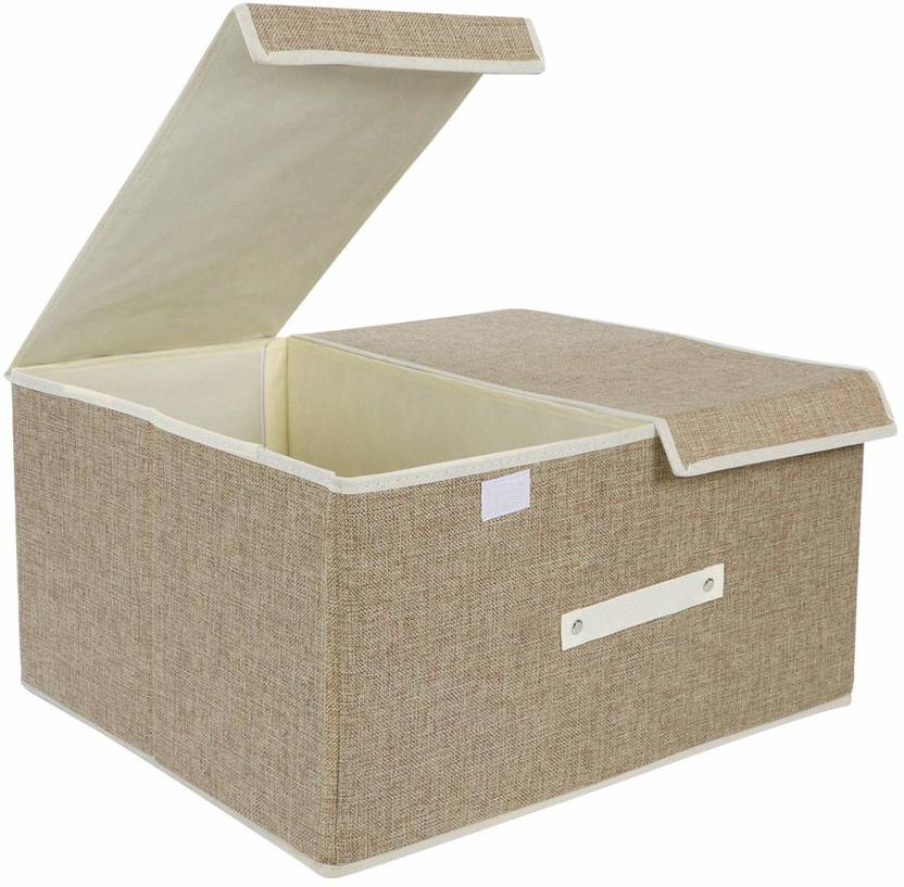 HOKiPO Cloth Organizer Foldable Clothes Storage Box with Lid, Brown, 50