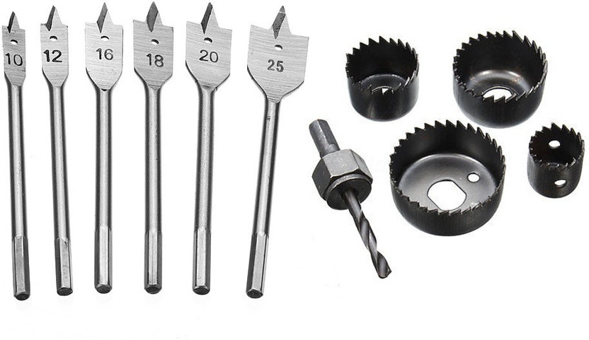 Digital Craft 6pcs Flat Wood Drill Bit Set Hex Shank Boring Bit For Wood PCB Plastic Hardwood Board Hole Saw Drilling Woodworking Tools, 6pcs Hole Saw Set Hole Saw Cutter with Mandrel Wood Working Drill Bit 25mm/ 35mm/ 44mm/ 50mm