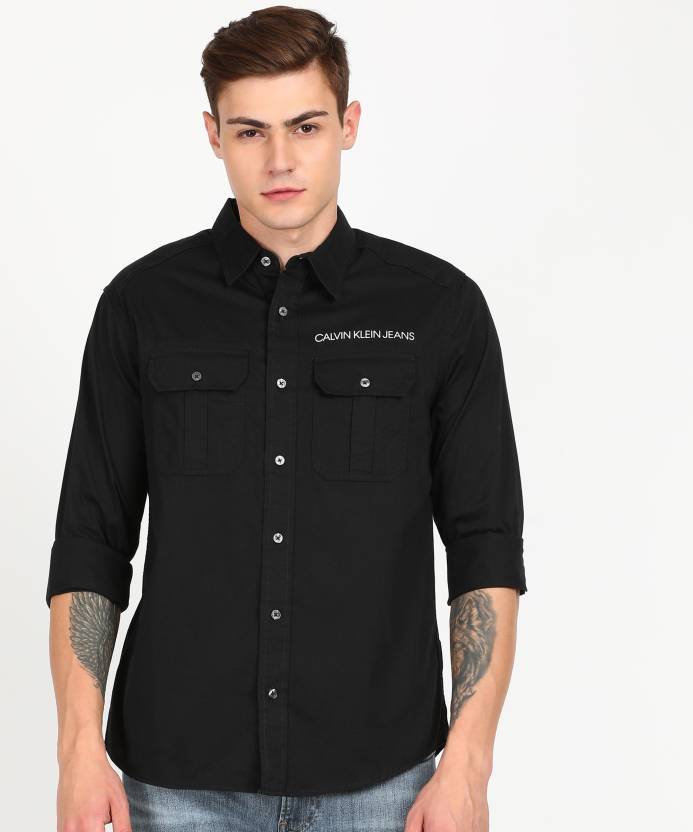 Calvin Klein Jeans Men Solid Casual Black Shirt - Buy Calvin Klein Jeans Men  Solid Casual Black Shirt Online at Best Prices in India 