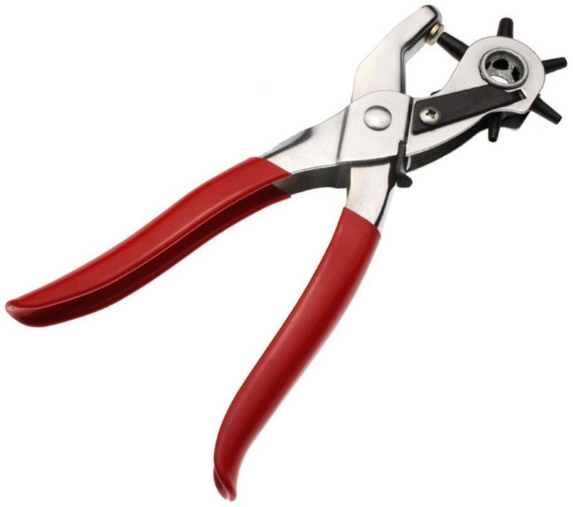 Drunna Revolving Leather Canvas Rubber Belt Holes Punch Plier 6 Sizes Hole Combination Snap Ring Plier(Length : 8.66 inch)