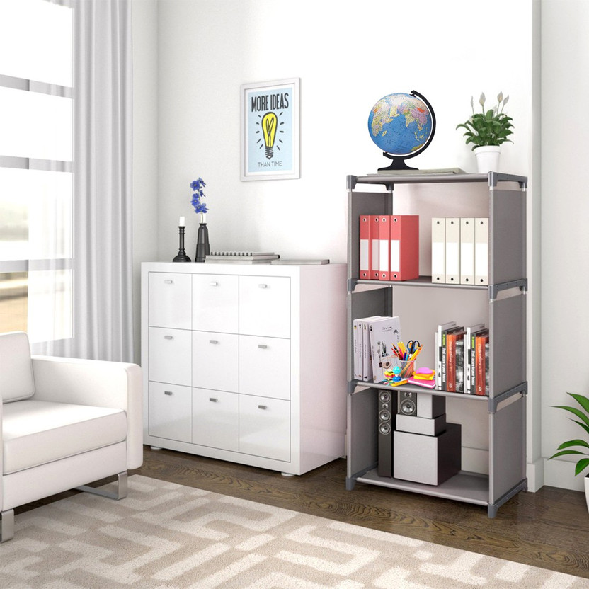 thos 4 Layer Simple Bookshelf/Multipurpose Rack/Children Bookcases/File Rack for Office/Storage Organizer/Cabinet Shelves for Bedroom Office Living Room Metal Open Book Shelf(Finish Color - Grey, DIY(Do-It-Yourself))