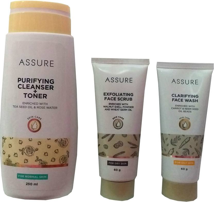 ASSURE PURIFYING CLEANSER + TONER , EXFOLIATING FACE SCRUB , CLARIFYING