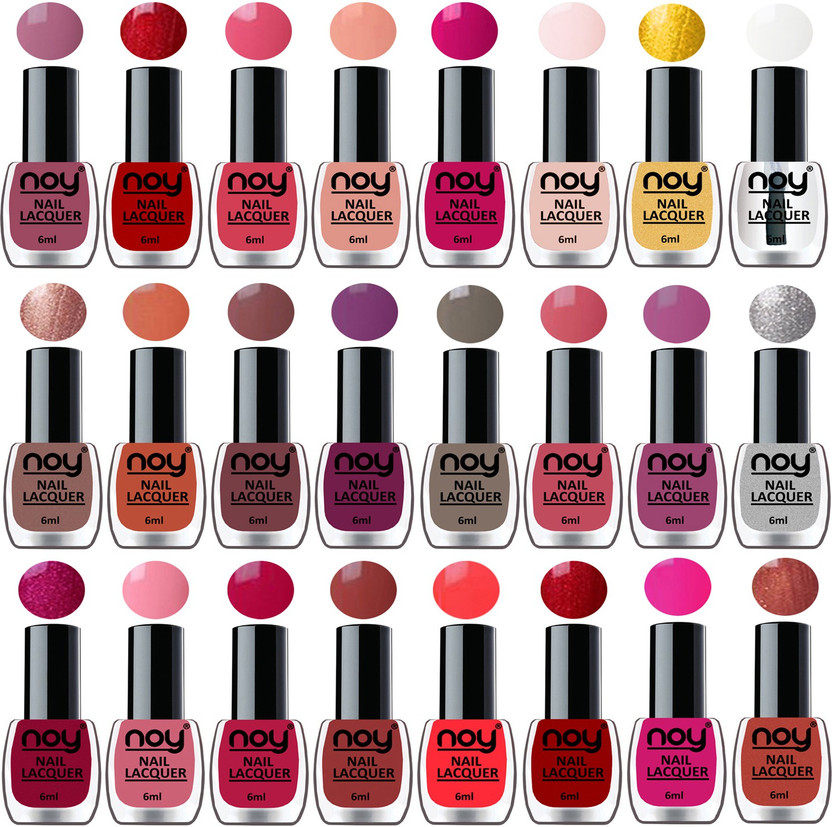 NOY NOY Glossy Shine Nail Polish Set of 24 in Wholesale Price Multicolor Bulk Rate Nail Lacquer Combo Combo-No-03 Metallic Brown,Tan,Brown,Wine,Pink,Copper,Magenta and Many More(Pack of 24) - Flipkart Deal