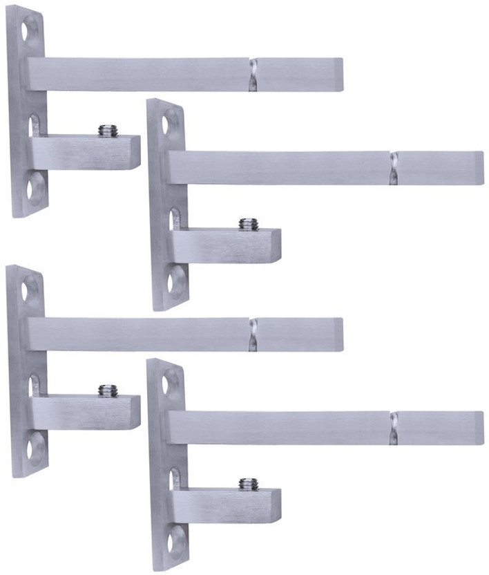 ATLANTIC F Type Glass Shelf Bracket 4 inch (Stainless Steel, Silver Matt Finish, Adjustable 6/8/10/12 mm, Pack of 4 Piece) 9CM Shelf Bracket(Steel)
