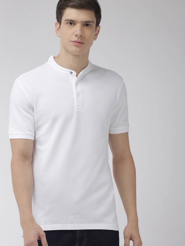 LEVI'S Solid Men Mandarin Collar White T-Shirt - Buy LEVI'S Solid Men Mandarin  Collar White T-Shirt Online at Best Prices in India 
