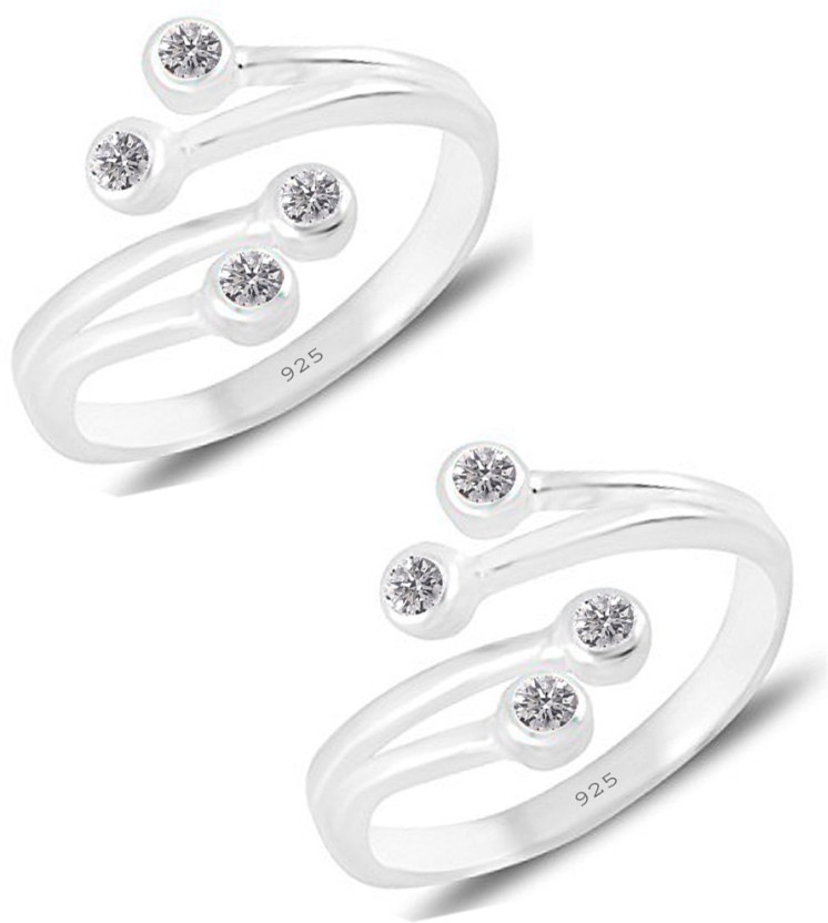 Sterling Silver Channel Set CZ Cuff Style Adjustable Toe Ring 