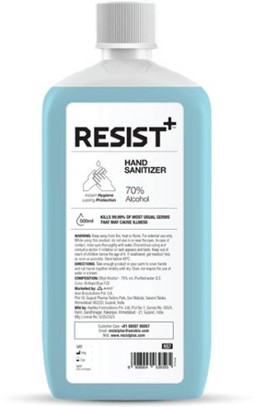 Resist 500ml Ethyl Alcohol Based Hand Sanitizer Bottle Price in India