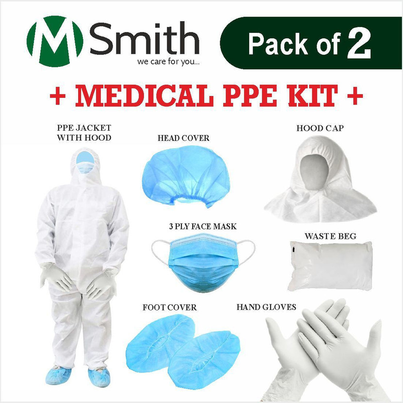 Smith MEDICAL PPE KIT (Personal Protective Equipment VIRUS Safety Kit ) Safety Jacket(WHITE-BLUE COMBINATION (PACK OF 2))