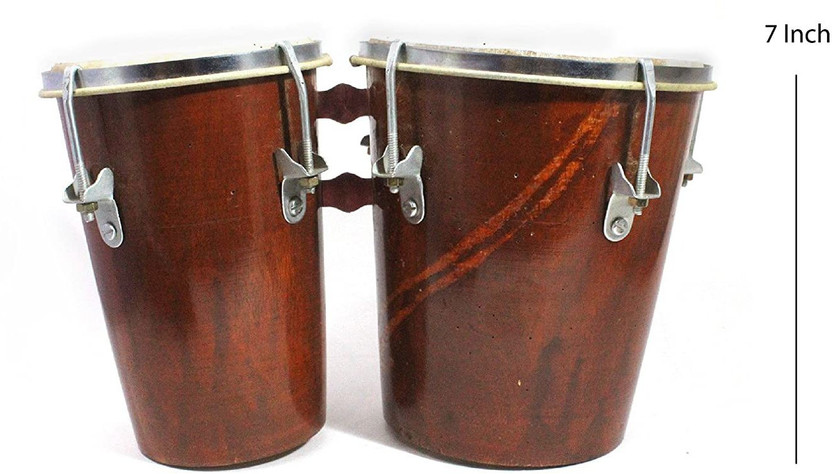 Naad India 7 Inch Professional Two Piece Hand Made Wooden Bango Drum Set (Brown) Wooden Bongo(11 cm, 15 cm)