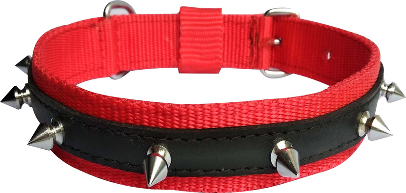 ADIOS Good Quality Nylon 1 inch Spike Dog Everyday Collar(Medium, Red)