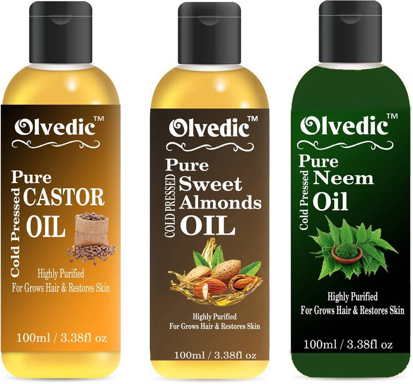 Olvedic & Natural Castor Oil , Sweet Almonds Oil & Neem Oil 300 ml Hair