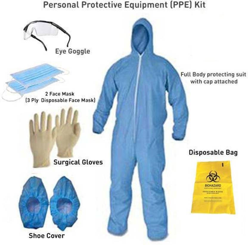 Techobucks Laminated PPE KIT with Full Body Coverall, Gloves, Shoe