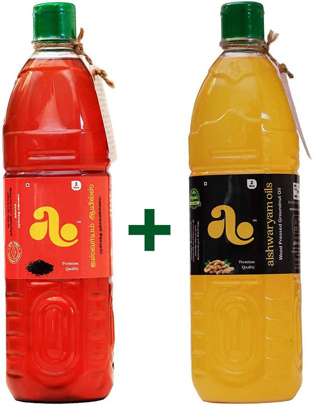 AISHWARYAM OILS Healthy Unrefined Wood Pressed Groundnut & Sesame