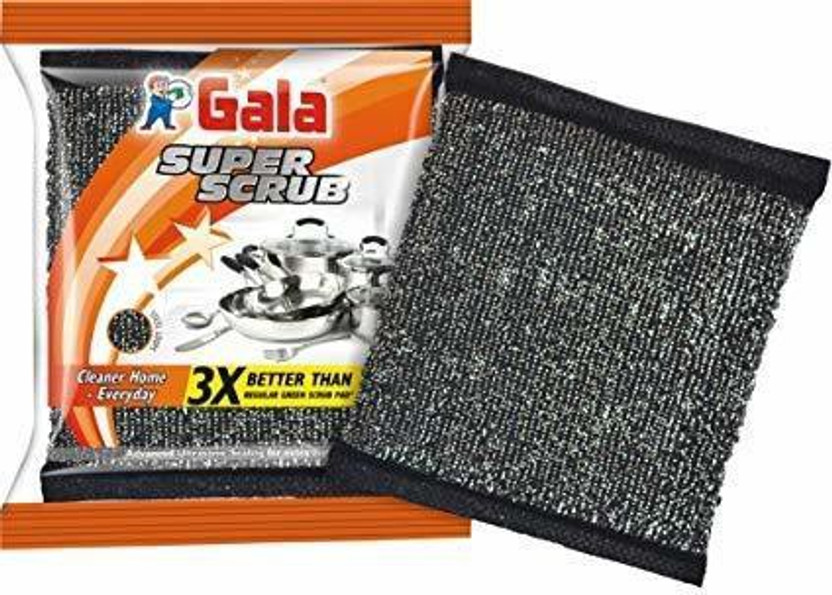 GALA Super Scrub Set With Dispense – Made of Steel – Black (Pack of 12) Scrub Pad(Medium, Pack of 12)