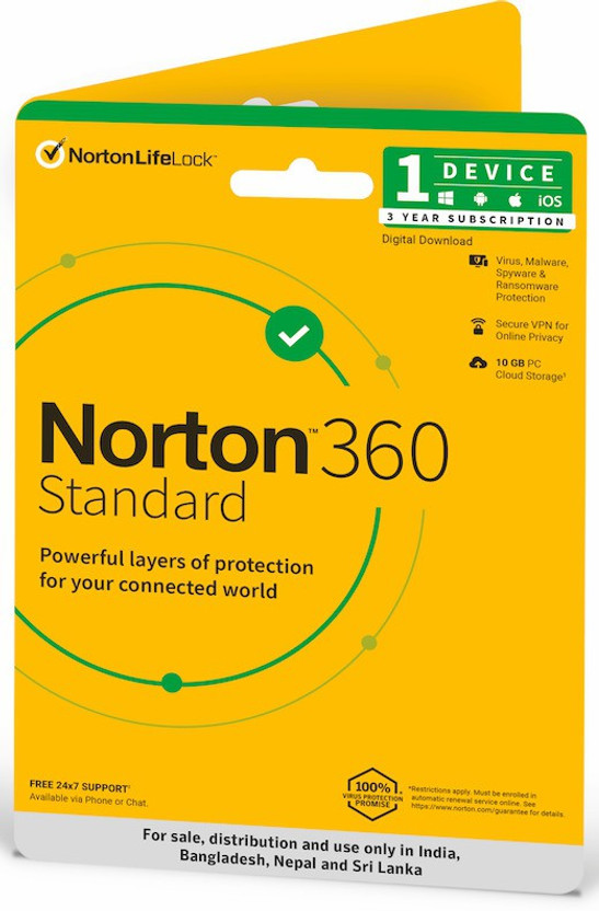 Norton 360 Standard 1 PC 3 Year Total Security (Physical Sleeve)  (Standard Edition)(Voucher)