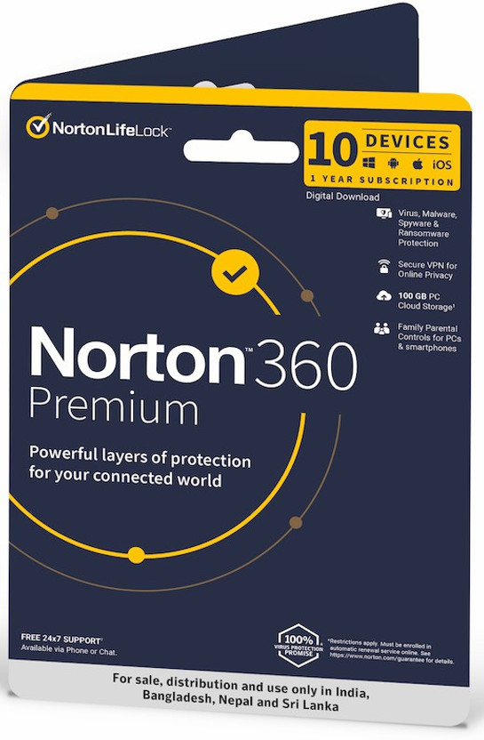 Norton 360 Premium 10 PC 1 Year Total Security (Physical Sleeve)  (Standard Edition)(Voucher)