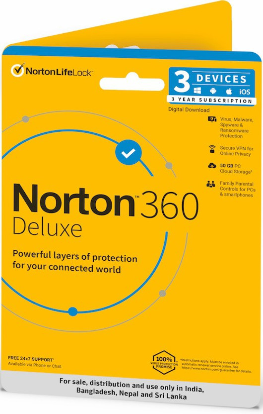 Norton Norton 360 Deluxe 3 PC 3 Year Total Security (Physical Sleeve)  (Standard Edition)(Voucher) - Flipkart Deal