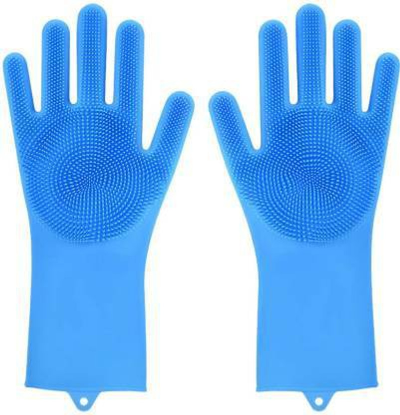 Czech Silicone Gloves with Wash Scrubber, Reusable Brush Heat Resistant Gloves Kitchen Tool for Cleaning, Dish Washing, Washing The Car, Pet Hair Care Wet and Dry Glove Set(Free Size Pack of 2)