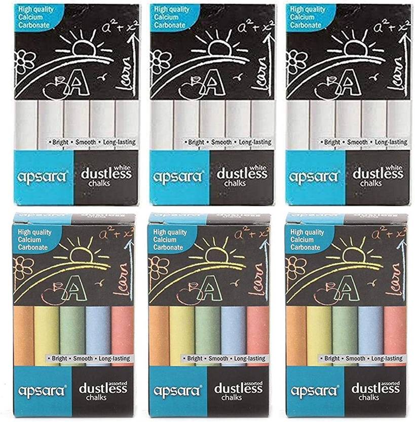 APSARA 30 White and 30 Colourful Dustless Dustless Chalk Price in India