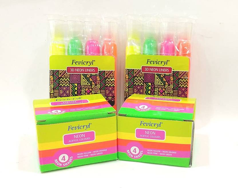 Fevicryl Neon Colours Kit with 3D Neon Liners Combo