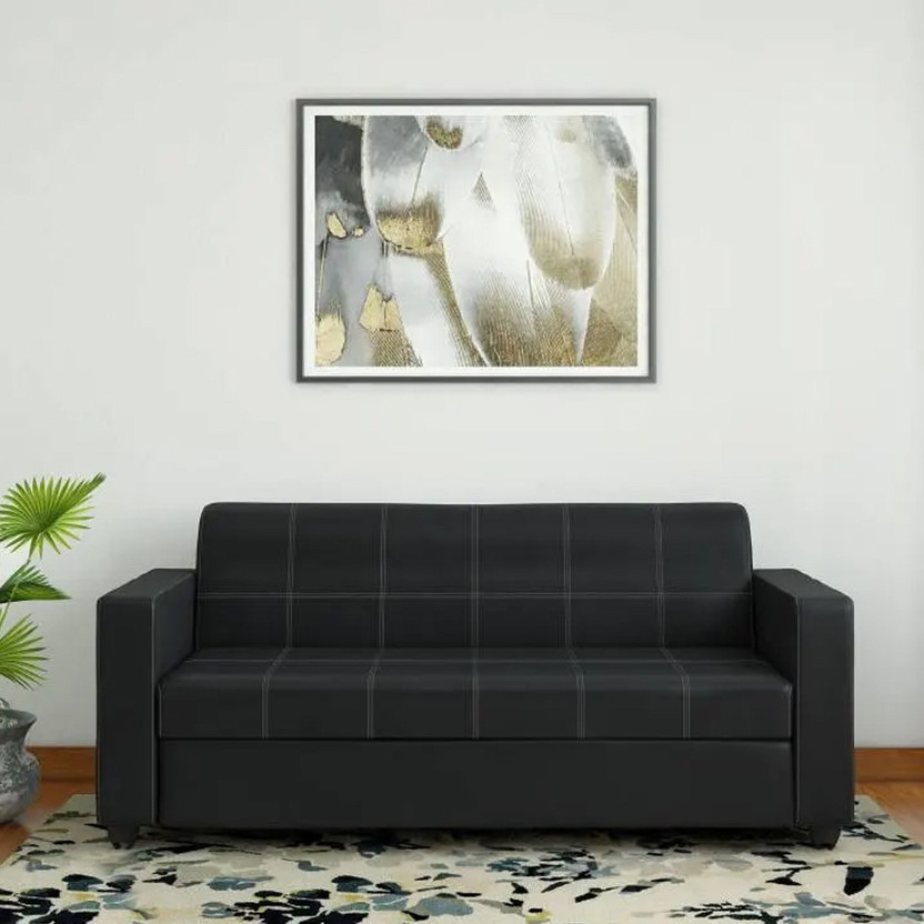 Woodcasa Roster Leatherette 3 Seater  Sofa(Finish Color - Black, DIY(Do-It-Yourself))