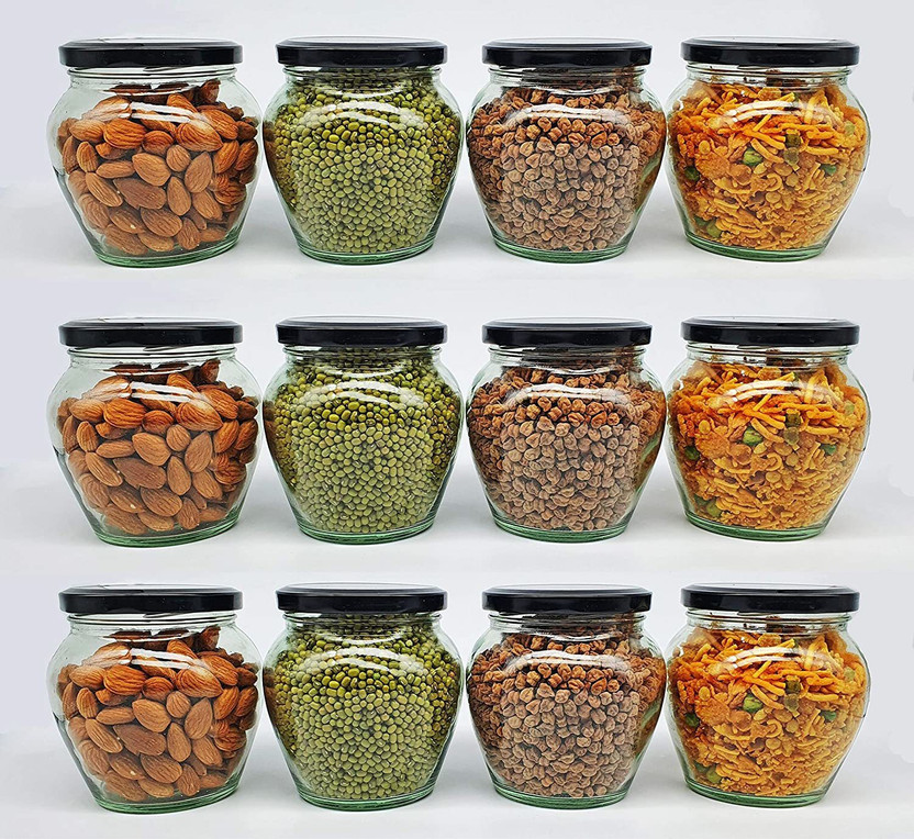 MOOZICO MOOZICO Glass Grocery Container  - 350 ml(Pack of 12, Black, Clear) - Flipkart Deal