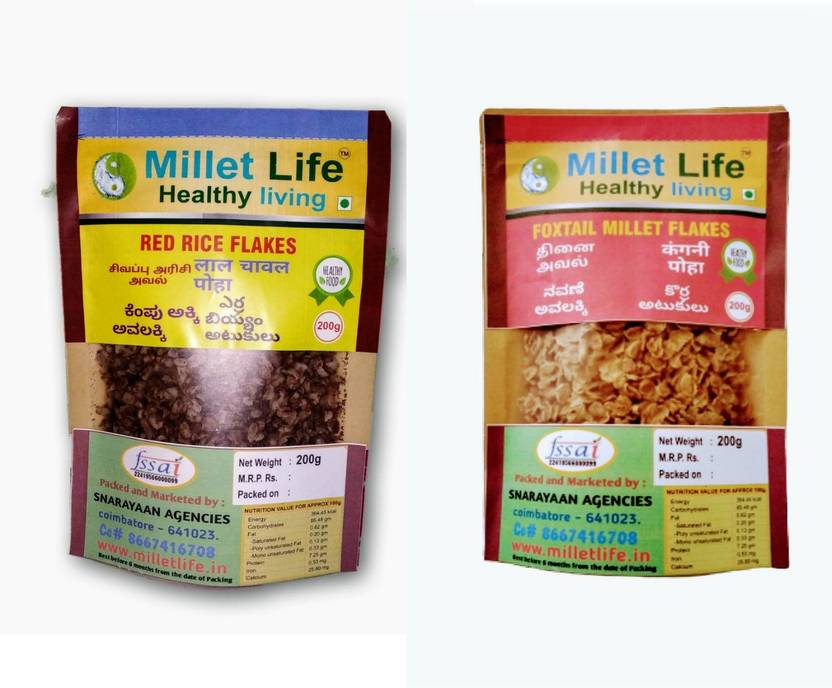 Millet Life Millet Flakes Foxtail Millet Flakes Red Rice Flakes Combo