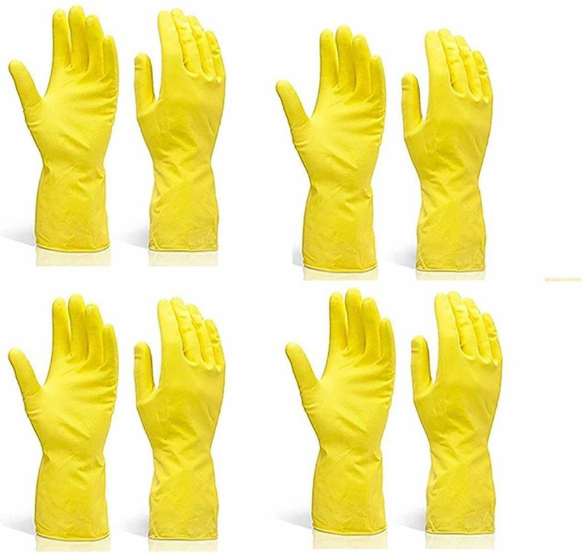 GLAMAXY Pack Of 4 Pair Reusable Rubber Hand Gloves for Washing, Cleaning Kitchen and Gardening Shoulder Glove