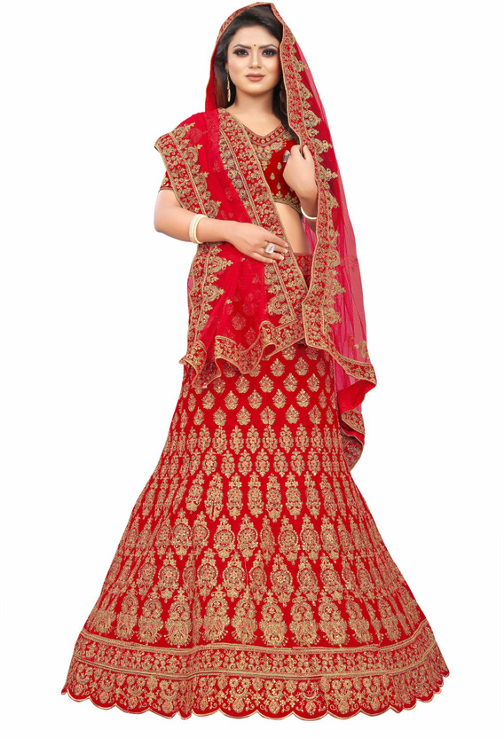 Hensi Hensi sarees shop Solid, Embroidered, Embellished, Self Design, Striped, Colorblock Semi Stitched Lehenga Choli(Red) - Flipkart Deal