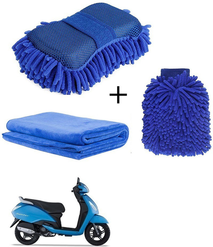 COMBOKING Bike Cleaning Combo - Chenille Microfiber Car Wash Sponge and Gloves - Pack of 3 -TVS Jupiter Combo