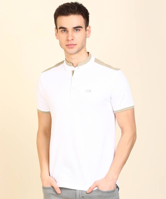LEVI'S Solid Men Mandarin Collar White T-Shirt - Buy LEVI'S Solid Men Mandarin  Collar White T-Shirt Online at Best Prices in India 