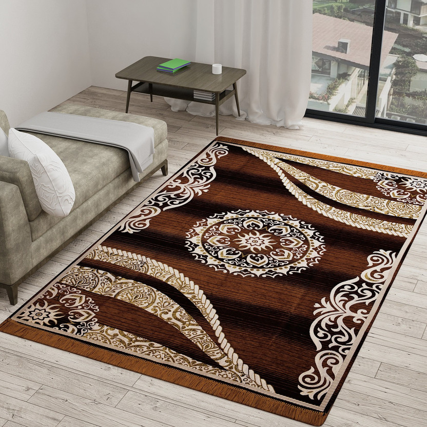 NCS 5 cm  X 215 cm Velvet Carpet(Rectangle, Brown)