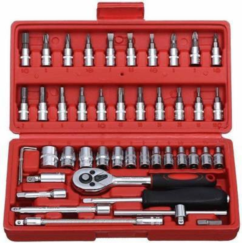 Rahi Fashion High Quality 46pcs 1/4-Inch Socket Set Tool Ratchet Torque Wrench Combo Tools Kit Car Repair Tools Set Socket Combination Screwdriver Set(Pack of 46)