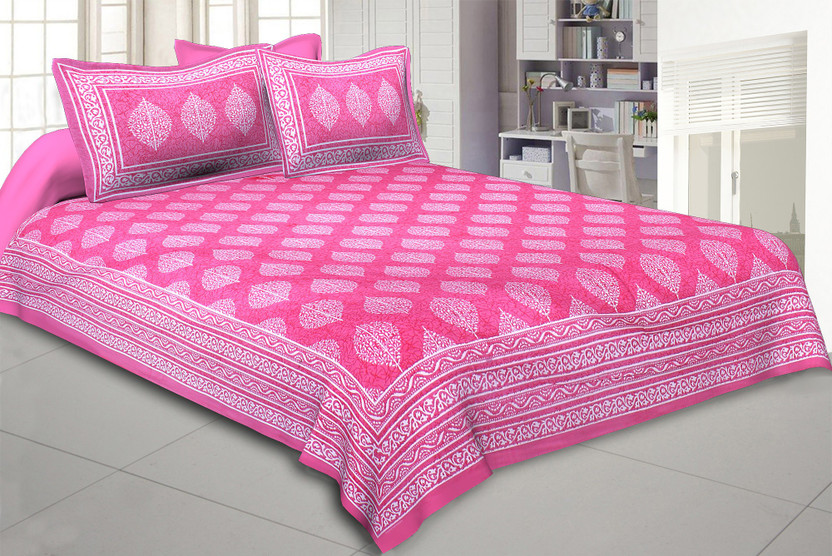 Naiwal Fashion Cotton Queen Sized Bedding Set(Pink, 1 Double Bedsheet With 2 Pillow Cover)