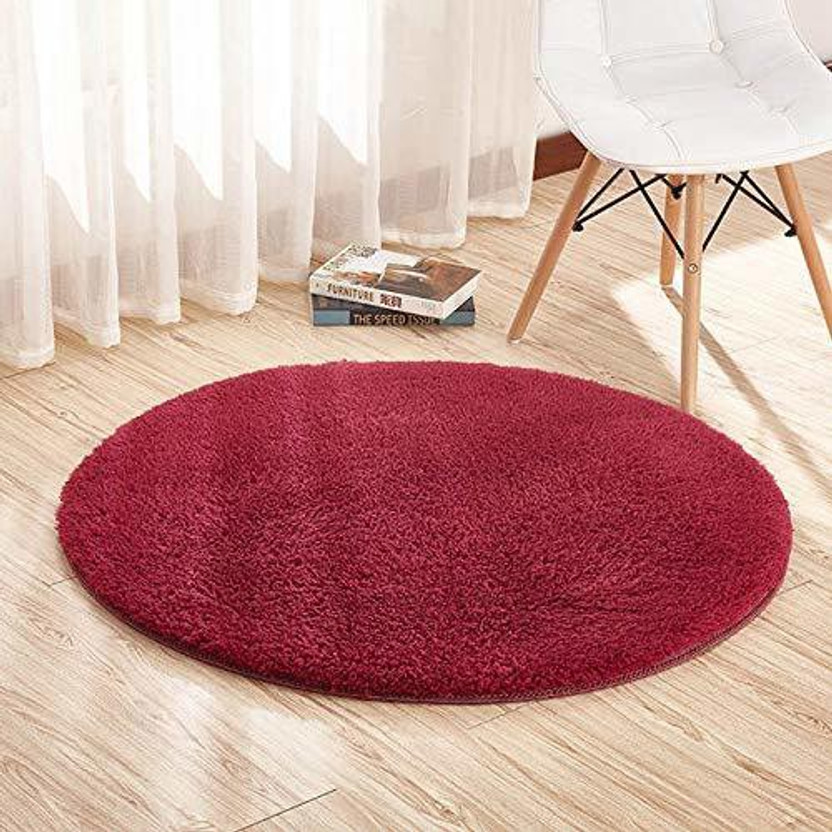 MY HOME 2 ft  X 2 ft Polyester Area Rug(Oval, Red)