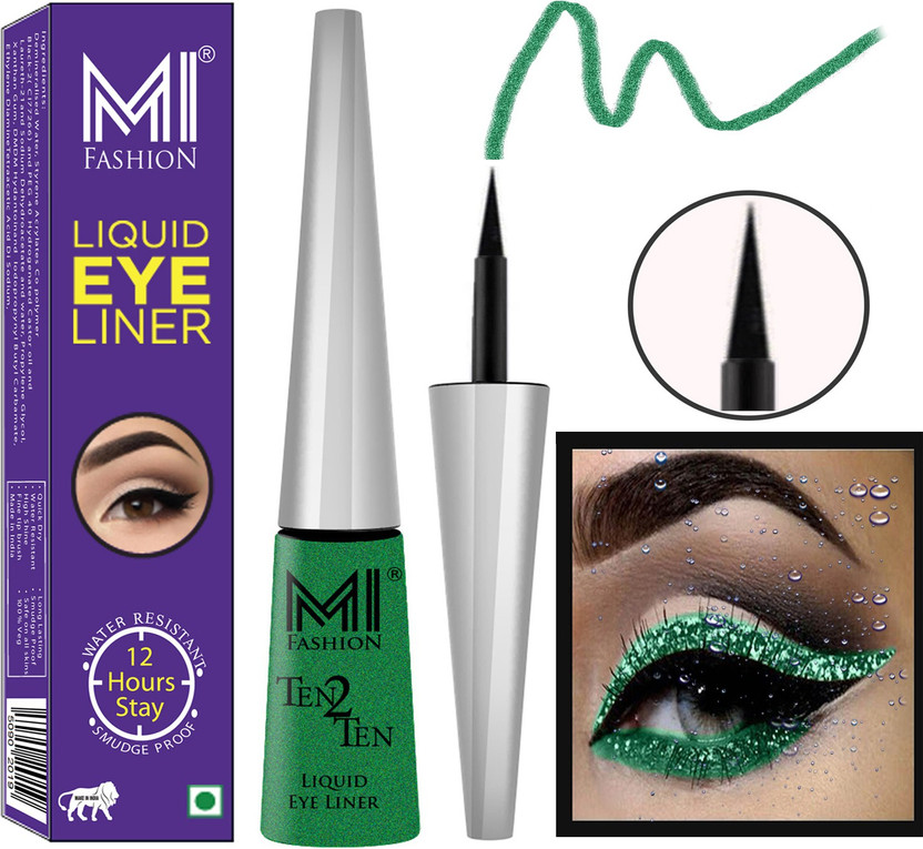 MI FASHION Shimmer Green Liquid Eyeliner Waterproof and Long Lasting Premium Smooth Brush Perfect Cat Eyes 4 ml(Shimmer Green)