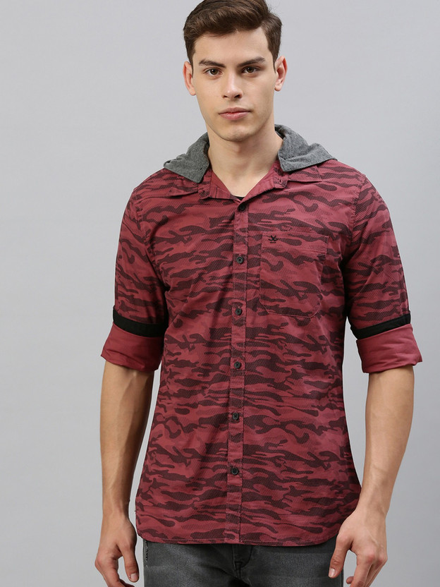 WROGN Men Printed Casual Maroon Shirt 