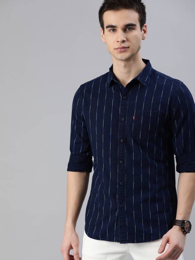 LEVI'S Men Striped Casual Dark Blue Shirt - Buy LEVI'S Men Striped Casual Dark  Blue Shirt Online at Best Prices in India 