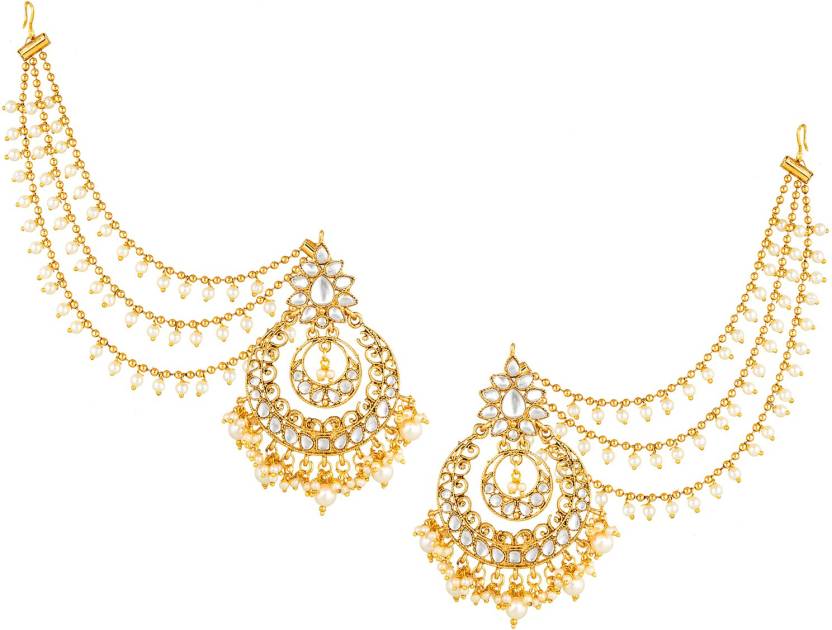  - Buy LUXOR Latest Stylish Designer Trendy Gold Plated  Baahubali Hair Chain Diamond, Pearl Alloy Chandbali Earring Online at Best  Prices in India