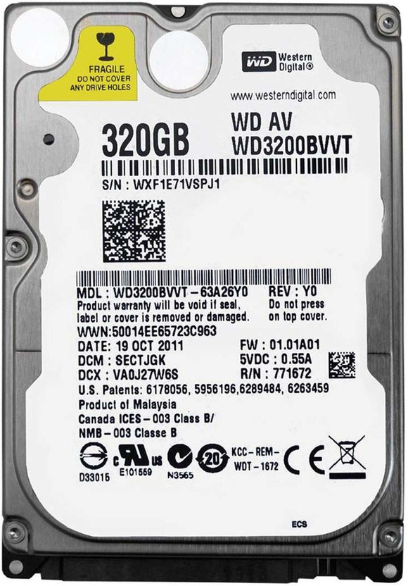 WD AV 320 GB Laptop White, Silver SATA Internal Hard Disk Drive (HDD) (WD3200BUDT)(Interface: SATA, Form Factor: 2.5 Inch)