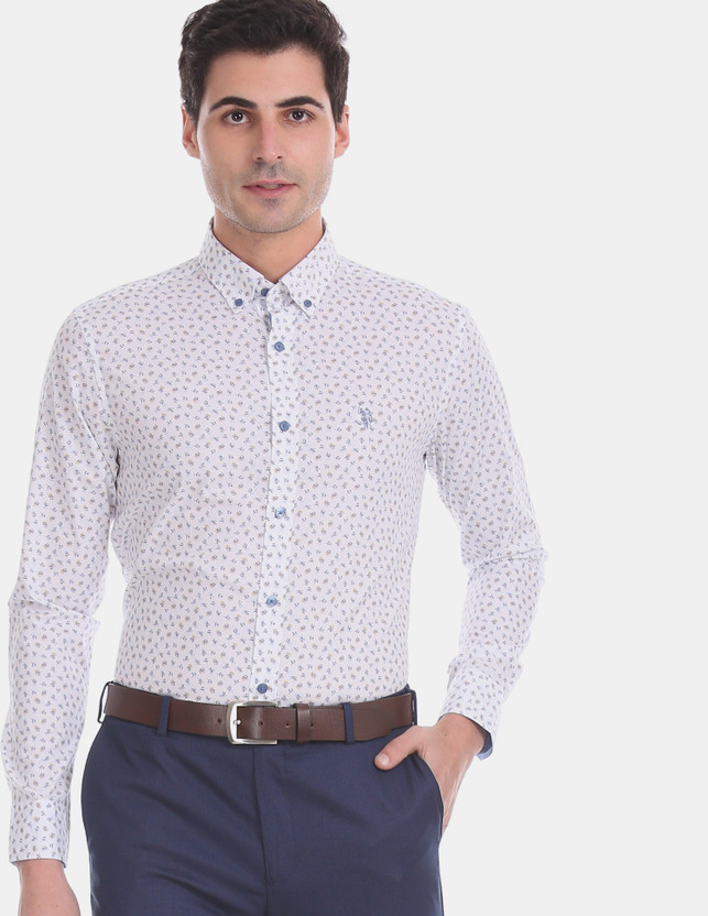 U.S. Polo Assn. Men Printed Formal White Shirt