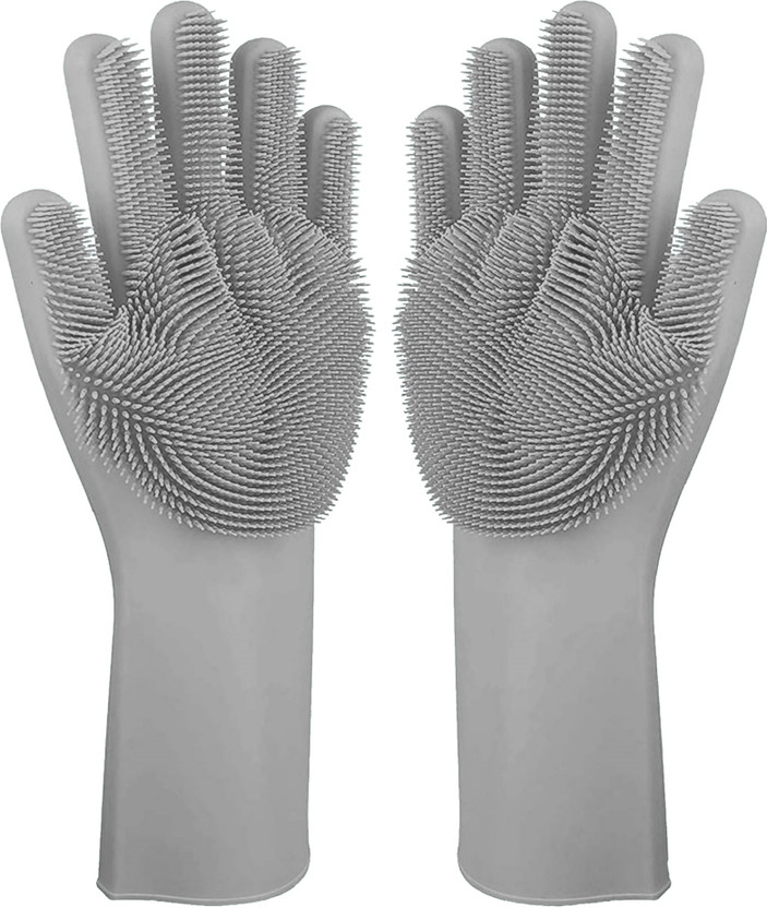 Flipkart SmartBuy Silicon Household Safety Wash Scrubber Heat Resistant Kitchen Gloves for Dish washing, Cleaning, Gardening Wet and Dry Glove(Free Size)