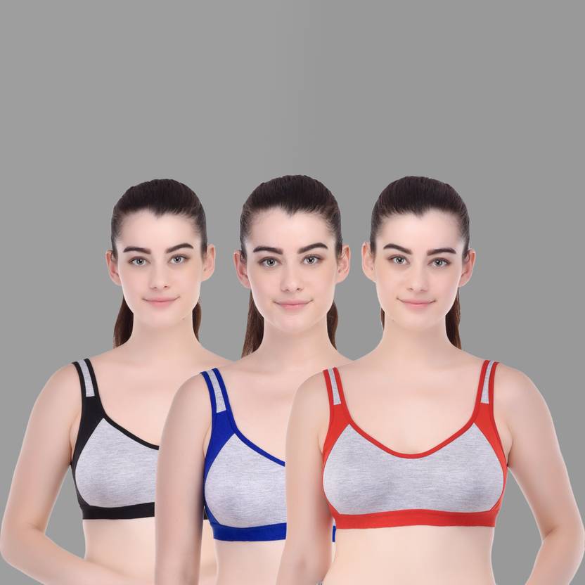 Yana Pack of 3 Women Sports Non Padded Bra  (Red, Blue, Black)