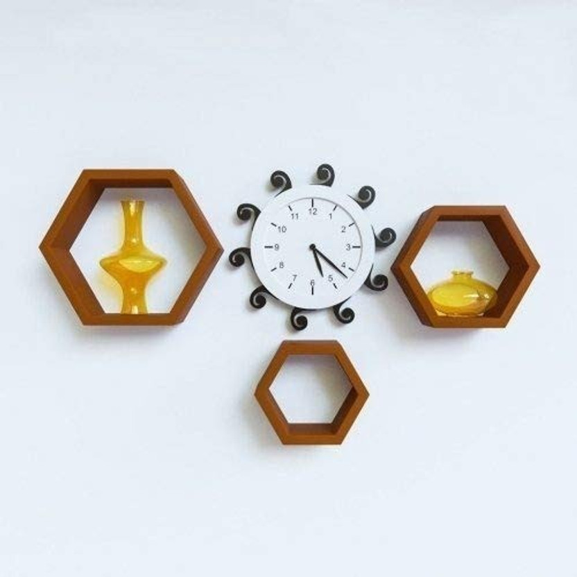Domestic Point Hexagon Shape Wall Shelves/Wall Rack/Wall Shelf for Home Decor Wall Decor Showpiece Item MDF (Medium Density Fiber) Wall Shelf(Number of Shelves - 3, Brown)