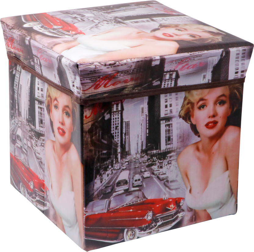 FIDDLERZ Hollywood Theme Foldable Storage Box Cum Sitting Stool Load Capacity 20 KG, Foldable Containers Organizer, Basket with lid for Living Room, Size - 31 x 31 x 31 cm Stool(Multicolor, Pre-assembled)